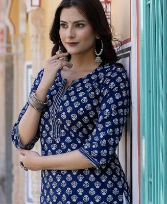 Blue  pure cotton printed kurti for women 4