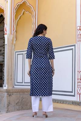 Blue  pure cotton printed kurti for women 5