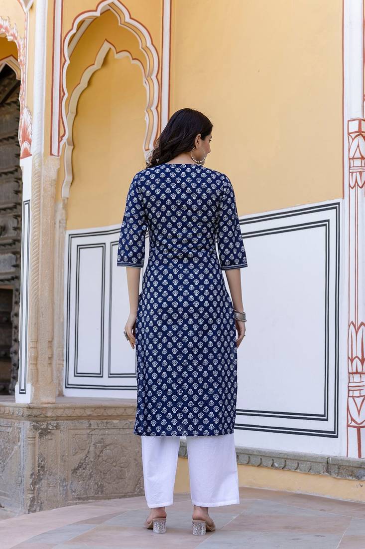 Blue  pure cotton printed kurti for women