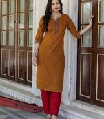 Mustard  pure cotton printed kurti for women
