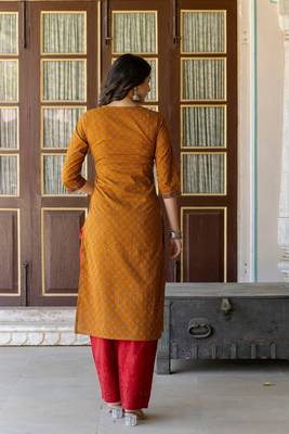 Mustard  pure cotton printed kurti for women 5