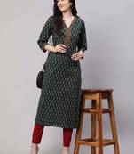 Green  pure cotton printed kurti for women