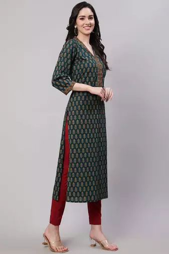 Green  pure cotton printed kurti for women