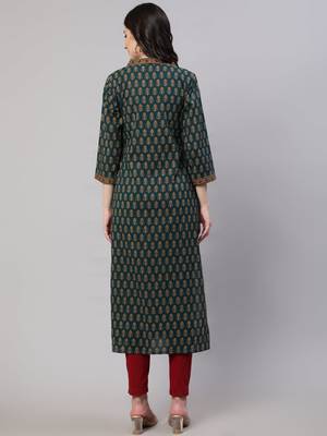 Green  pure cotton printed kurti for women 4