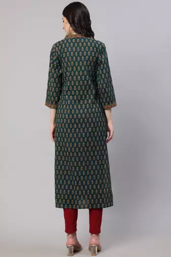 Green  pure cotton printed kurti for women