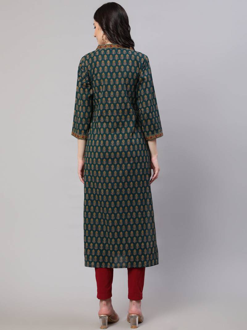 Green  pure cotton printed kurti for women