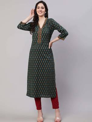 Green  pure cotton printed kurti for women 5