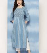 Blue  pure cotton embroidered kurti for women