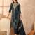 Women’s blue silk blend paisley embroidered kurta with trouser & dupatta 