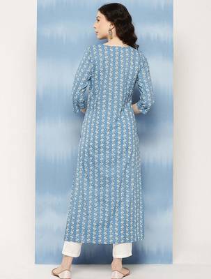Blue  pure cotton embroidered kurti for women 4