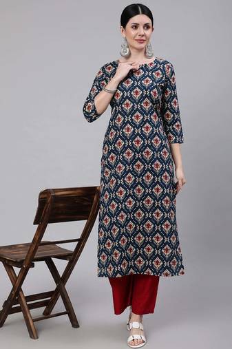 Blue  pure cotton printed kurti for women