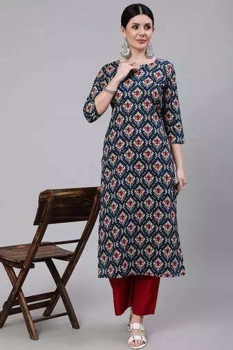 Blue  pure cotton printed kurti for women