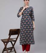 Blue  pure cotton printed kurti for women