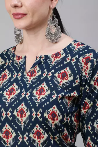 Blue  pure cotton printed kurti for women