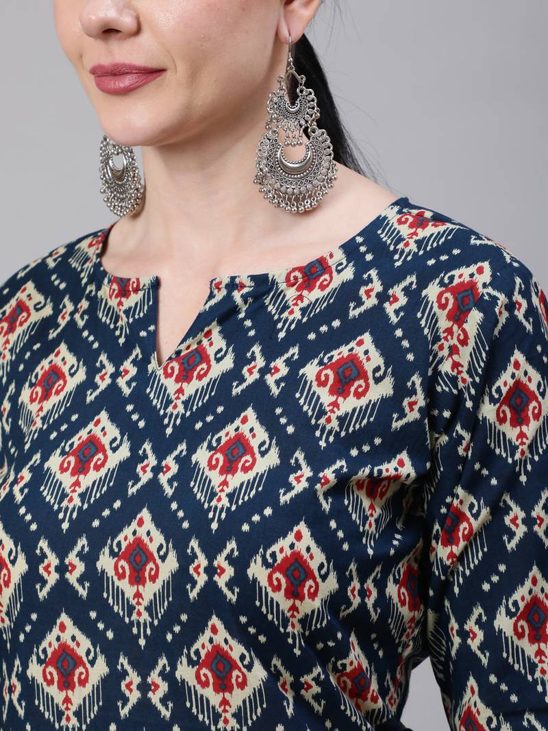 Blue  pure cotton printed kurti for women