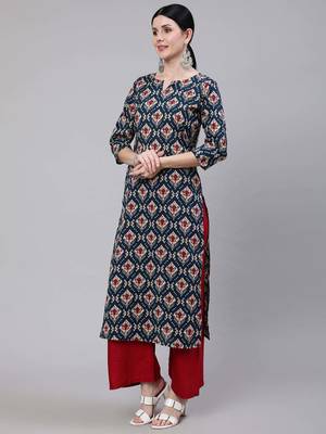 Blue  pure cotton printed kurti for women 3