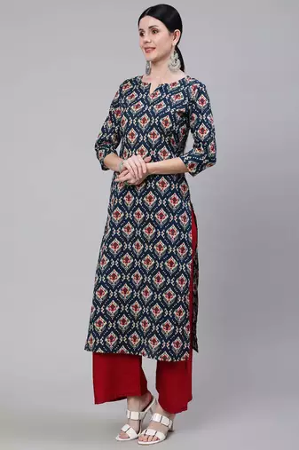 Blue  pure cotton printed kurti for women
