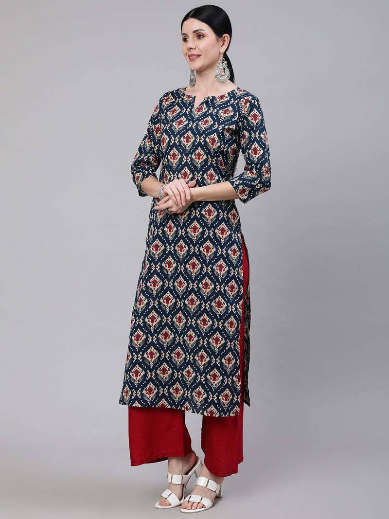 Blue  pure cotton printed kurti for women