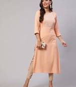 Peach  viscose rayon embroidered kurti for women