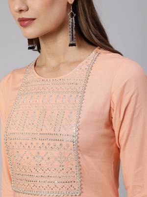 Peach  viscose rayon embroidered kurti for women 2