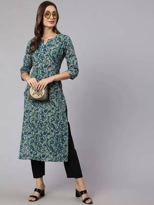 Green  pure cotton printed kurti for women 1