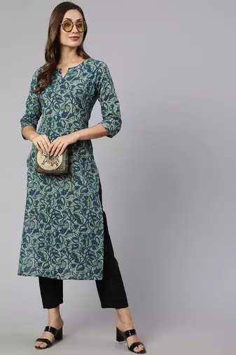 Green  pure cotton printed kurti for women