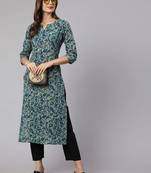 Green  pure cotton printed kurti for women