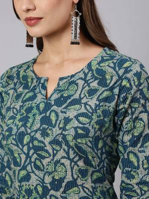 Green  pure cotton printed kurti for women 2