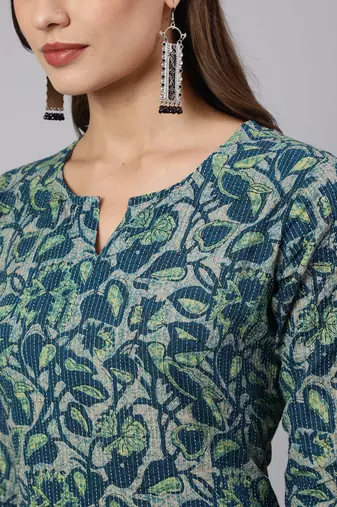 Green  pure cotton printed kurti for women