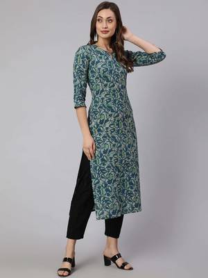 Green  pure cotton printed kurti for women 3