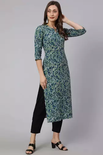 Green  pure cotton printed kurti for women