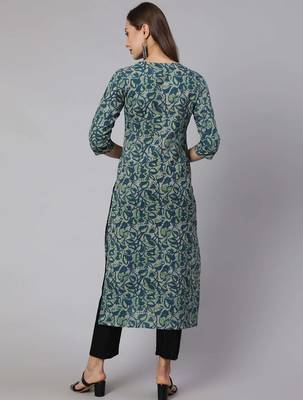 Green  pure cotton printed kurti for women 4