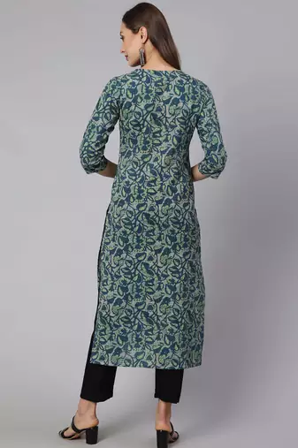 Green  pure cotton printed kurti for women