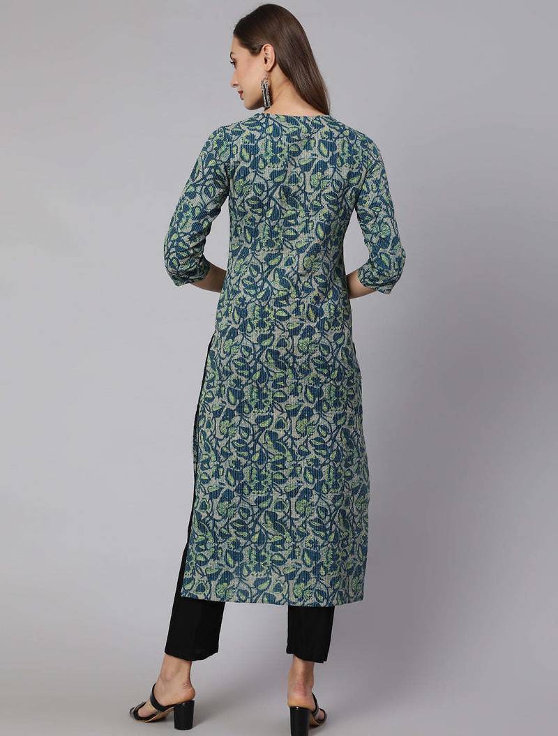 Green  pure cotton printed kurti for women
