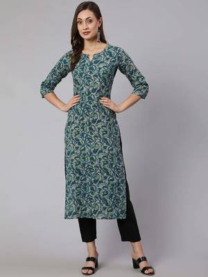 Green  pure cotton printed kurti for women 5