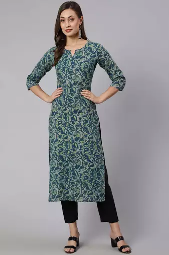 Green  pure cotton printed kurti for women