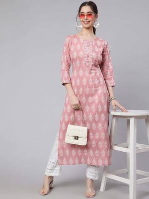 Pink  pure cotton printed kurti for women 1