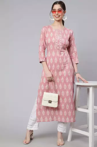 Pink  pure cotton printed kurti for women