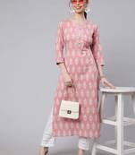 Pink  pure cotton printed kurti for women
