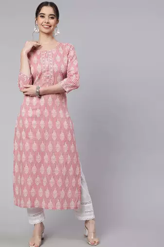 Pink  pure cotton printed kurti for women