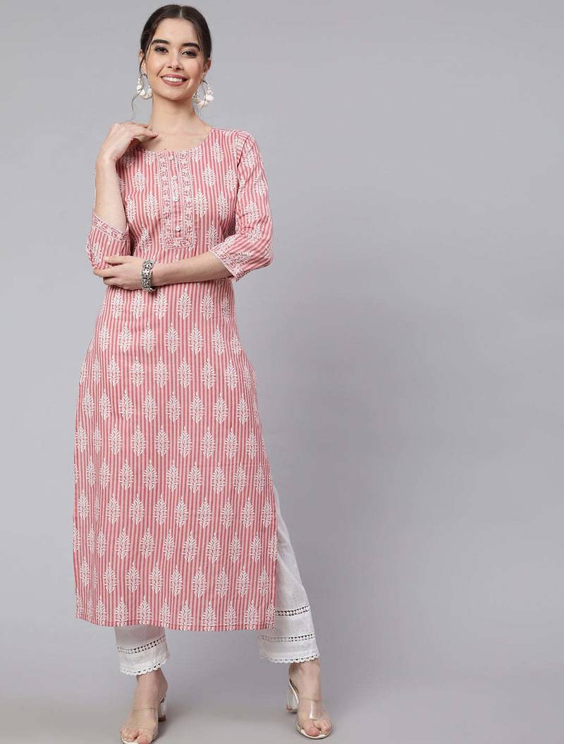 Pink  pure cotton printed kurti for women