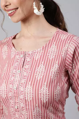 Pink  pure cotton printed kurti for women