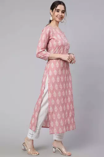 Pink  pure cotton printed kurti for women