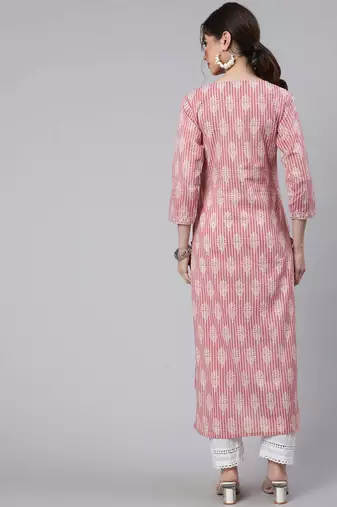 Pink  pure cotton printed kurti for women
