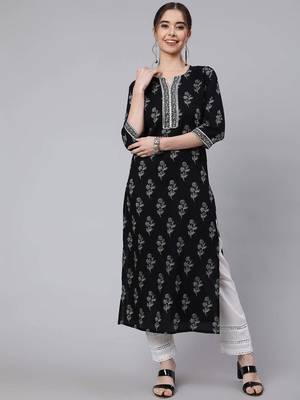 Black  pure cotton printed kurti for women 1