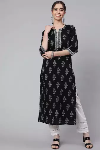 Black  pure cotton printed kurti for women