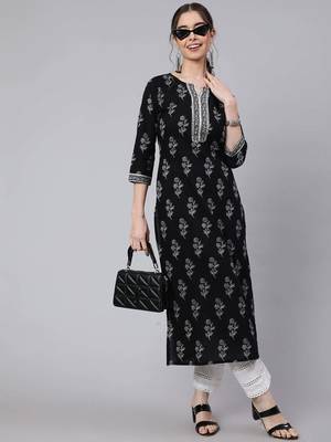 Black  pure cotton printed kurti for women 2