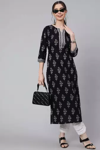 Black  pure cotton printed kurti for women