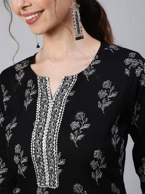 Black  pure cotton printed kurti for women 3