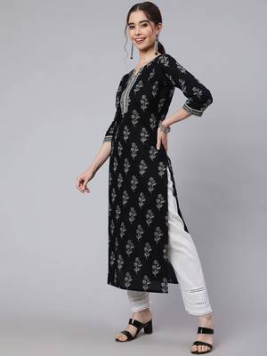 Black  pure cotton printed kurti for women 4